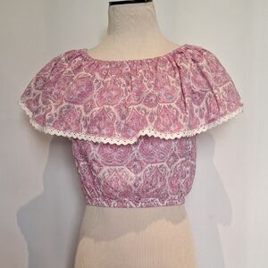 Buggy Women's Pink Block Print Paisley Off-Shoulder Ruffled Top